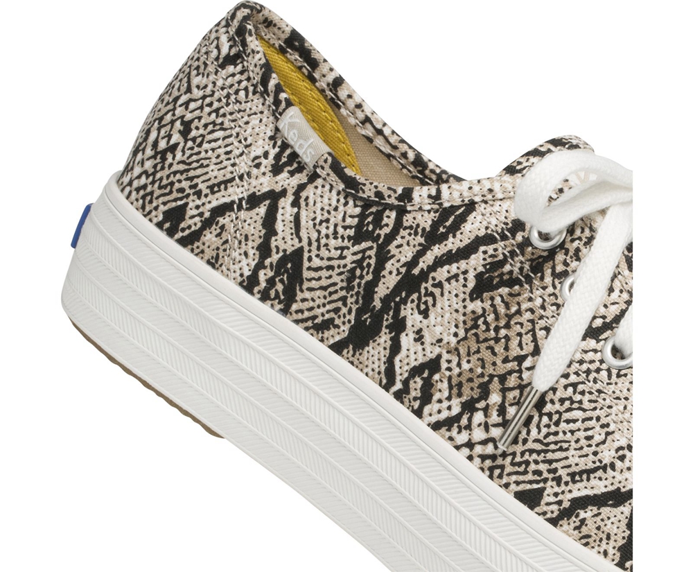 Tenis Keds Mujer Blancos/Negros - Triple Kick Snake - 4058-QISDM